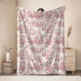 Vintage bloemmotief retro rode toile de jouy stof fleece deken