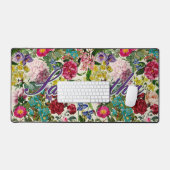 Vintage bloemmotief roze beige monogram bureaumat (Keyboard & Muis)
