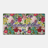Vintage bloemmotief roze beige monogram bureaumat (Voorkant)