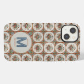 Vintage Bloemmotief Terracotta Tegels Initiaal iPhone Hoesje (Achterkant horizontaal)