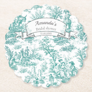 Vintage bloemmotief turquoise toile de jouy kartonnen onderzetters