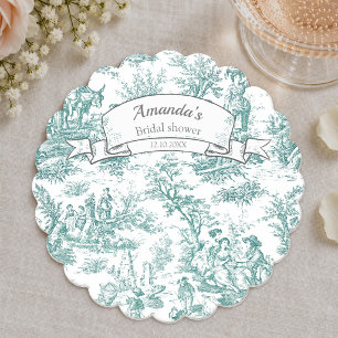 Vintage bloemmotief turquoise toile de jouy kartonnen onderzetters