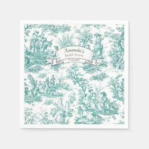 Vintage bloemmotief turquoise toile de jouy servet