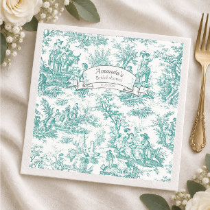 Vintage bloemmotief turquoise toile de jouy servet