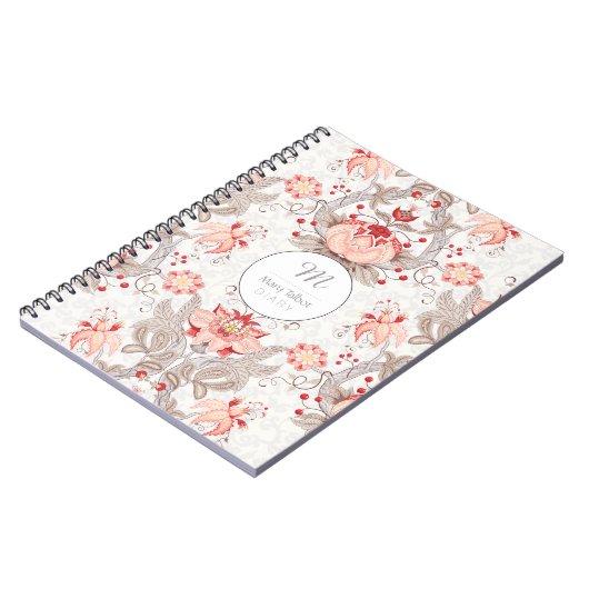 Vintage bloempatroon damask Monogram S Notitieboek (Linkerzijde)