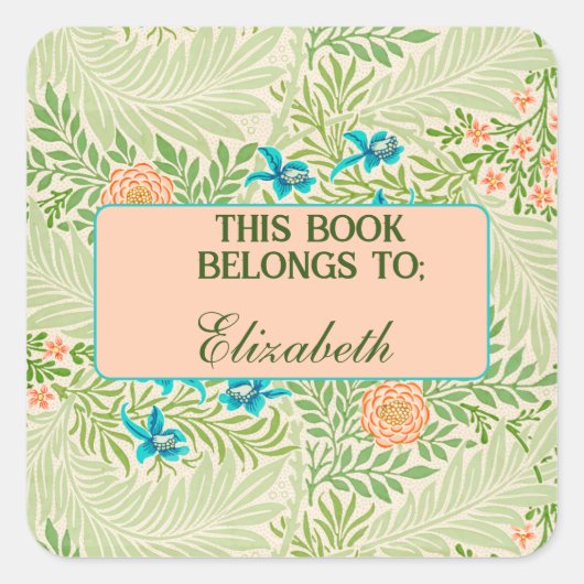 Vintage bloempatroon ex-libris vierkante sticker (Voorkant)