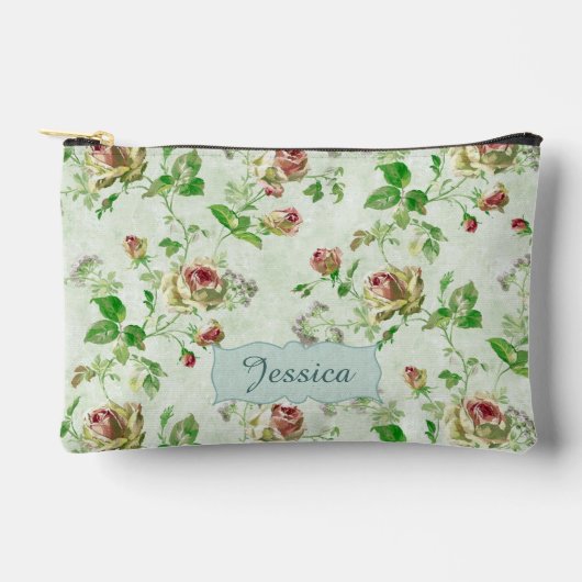 Vintage bloempatroon roze rozen gepersonaliseerd etui (Voorkant)