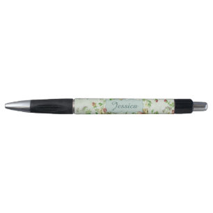 Vintage bloempatroon roze rozen gepersonaliseerd pen