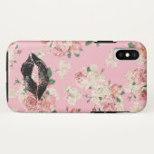 Vintage bloempatroon Zwarte lippenstift Kus Case-Mate iPhone Case (Achterkant (horizontaal))