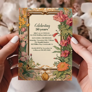 Vintage Bloemrijke Art Nouveau Huwelijksjubileum Kaart
