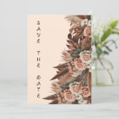 Vintage bloemrijke boho pampasgras bruiloft save the date (Staand voorkant)