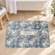 Vintage bloemrijke chic Blauwe toile de jouy monog