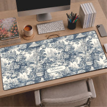 Vintage bloemrijke chic blauwe toile de jouy monog