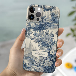 Vintage bloemrijke chic Blauwe toile de jouy monog Case-Mate iPhone 14 Hoesje