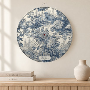 Vintage bloemrijke chic Blauwe toile de jouy monog Dartbord