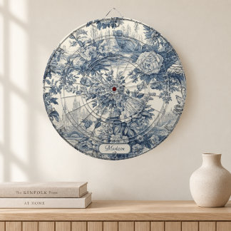Vintage bloemrijke chic Blauwe toile de jouy monog Dartbord