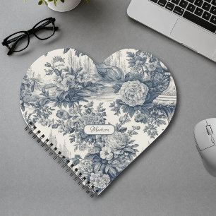 Vintage bloemrijke chic Blauwe toile de jouy monog Notitieboek