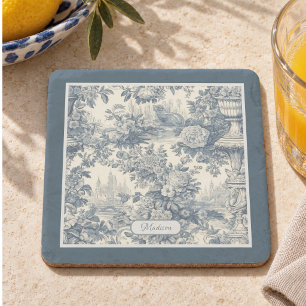 Vintage bloemrijke chic Blauwe toile de jouy monog Stenen Onderzetter