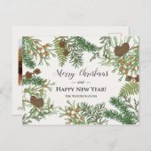 Vintage bloemrijke dennen feestdagenkaart (Voorkant / Achterkant)