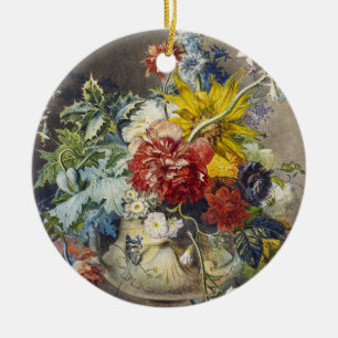 Vintage Bloemrijke Elegante Schilderij van een Bot Keramisch Ornament