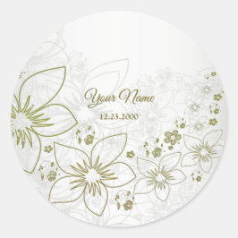 Vintage Bloemrijke Groene Elegante Trouwfeest Ronde Sticker