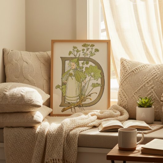 Vintage bloemrijke letter D door Ottilia Adelborg  Poster