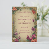 Vintage Bloemrijke Sieraad Romantisch Save The Date (Staand voorkant)