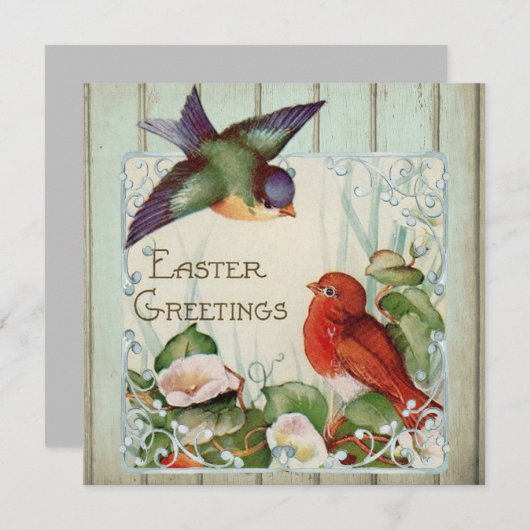 Vintage bloemrijke vogels platte vakantiekaart feestdagenkaart (Voorkant / Achterkant)