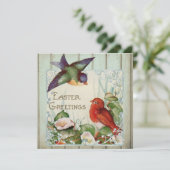 Vintage bloemrijke vogels platte vakantiekaart feestdagenkaart (Staand voorkant)