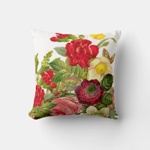 Vintage bloemrozen elegante kunst rood zwart kussen