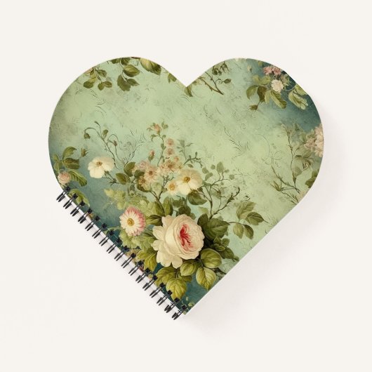 Vintage bloemrozen groen decoupage notitieboek (Voorkant)