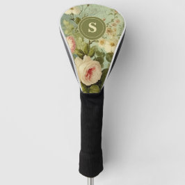 Vintage bloemrozen groen golfheadcover