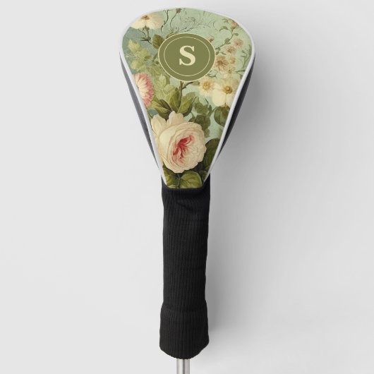 Vintage bloemrozen groen golfheadcover (Voorkant)