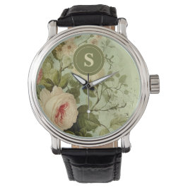 Vintage bloemrozen groen horloge