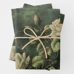 Vintage bloemrozen groen  inpakpapier vel