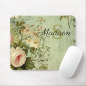 Vintage bloemrozen groen muismat (Met muis)