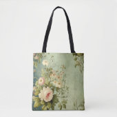 Vintage bloemrozen groen tote bag (Voorkant)
