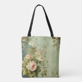 Vintage bloemrozen groen tote bag (Achterkant)