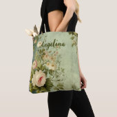 Vintage bloemrozen groen tote bag (Dichtbij)