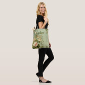 Vintage bloemrozen groen tote bag (Op model)