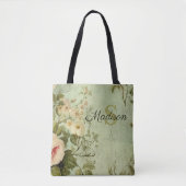 Vintage bloemrozen groen tote bag (Voorkant)