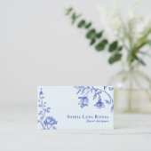 Vintage bloemrozenoodle stoffig blauwe QR-code Visitekaartje (Staand voorkant)