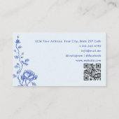 Vintage bloemrozenoodle stoffig blauwe QR-code Visitekaartje (Achterkant)