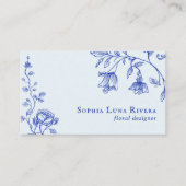 Vintage bloemrozenoodle stoffig blauwe QR-code Visitekaartje (Voorkant)