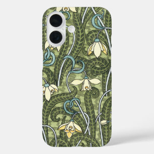 Vintage bloemschildering Art Nouveau sneeuwklokjes iPhone 16 Hoesje