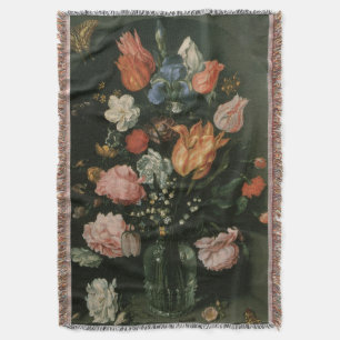 Vintage bloemschildering barok, vaas met bloemen i deken