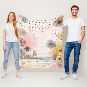Vintage bloemschildering in waterverf met schrift fleece deken
