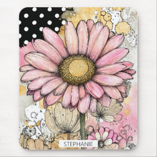 Vintage bloemschildering met waterverf en polka st muismat