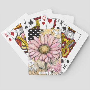 Vintage bloemschildering met waterverf en polka st pokerkaarten