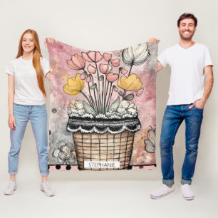 Vintage bloemschildering met waterverf en polkadot fleece deken